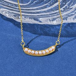 Brass with ABS Plastic Imitation Pearl Pea Pod Pendant Necklaces&nbsp;NJEW-P347-01G
