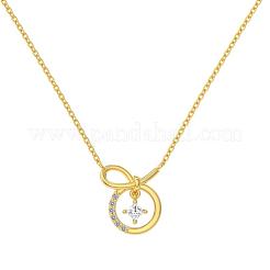 Round Ring 925 Sterling Silver Pave Cubic Zirconia Pendant Necklaces for Women&nbsp;NJEW-F338-01G