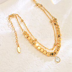 Elegant Brass Glass Teardrop Charm Double-Layer Foot Chain Anklets for Women&nbsp;NE9824