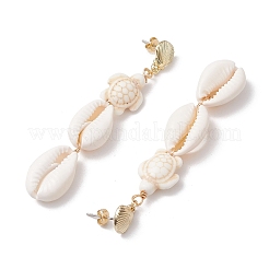Alloy & Natural Shell & Synthetic turquoise Beaded Dangle Stud Earrings&nbsp;EJEW-JE06266-01