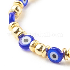 Flat Round with Evil Eye Lampwork Stretch Bracelet Synthetic Hematite&nbsp;BJEW-JB07880-01