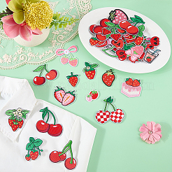38Pcs 2 Sets 2 Styles Strawberry & Cherry Polyester Embroidered Cloth Patch&nbsp;PATC-WR0001-32