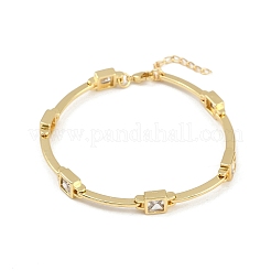Brass Micro Pave Clear Cubic Zirconia Link Chain Bracelets for Women&nbsp;BJEW-F504-11G