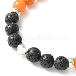 Natural Mixed Stone & Lava Rock & Alloy Heart Beaded Stretch Bracelet&nbsp;BJEW-JB09633