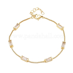 Brass Pave Rectangle Cubic Zirconia Link Chain Bracelets&nbsp;KK-CBA960E-14C-G