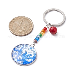 Blue and White Floral Printed Glass Keychains&nbsp;KEYC-JKC00554
