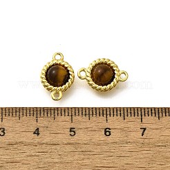 Brass Pave Natural Tiger Eye Half Round Links Connector Charms&nbsp;KK-K398-26G