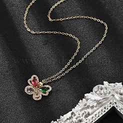Brass Micro Pave Cubic Zirconia Butterfly Pendant Neckalces for Women&nbsp;NJEW-S448-09G