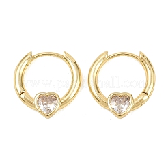 Heart Brass Micro Pave Clear Cubic Zirconia Hoop Earrings&nbsp;EJEW-D348-13G