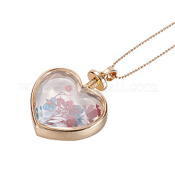 Fashion Dried Flower Alloy Glass Locket Pendant Necklaces&nbsp;NJEW-TA0001-05A