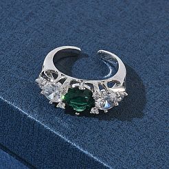 Brass Micro Pave Cubic Zirconia Cuff Open Rings for Women&nbsp;RJEW-L343-07P-01
