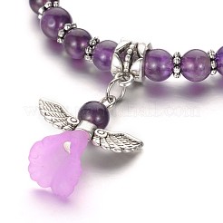 Trendy Natural Amethyst Beaded Acrylic Charm Bracelets&nbsp;BJEW-JB01792-05