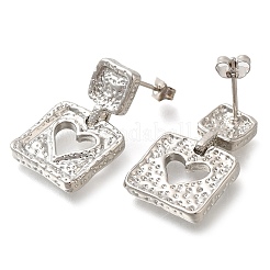 Rack Plating Square with Hollow Heart Brass Stud Earrings&nbsp;EJEW-I310-07P