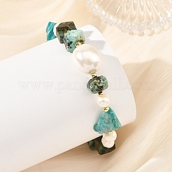 Raw Rough Natural Amazonite & African Turquoise(Jasper) & Pearl Beaded Bracelets&nbsp;BJEW-JB14442