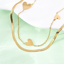 304 Stainless Steel Double Layer Link Chain Necklaces&nbsp;NJEW-R026-01G-03