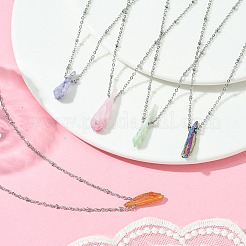 Electroplated Natural Quartz Crystal Prism Pendant Necklaces&nbsp;NJEW-JN05028-02