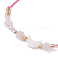 Natural Rose Quartz & Freshwater Shell Moon Charm Bracelets&nbsp;BJEW-MZ00303-03