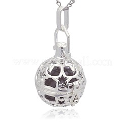 Silver Color Plated Brass Hollow Round Cage Pendants&nbsp;KK-J226-07S
