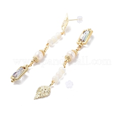 Natural Pearl Dangle Stud Earrings&nbsp;EJEW-P256-26G