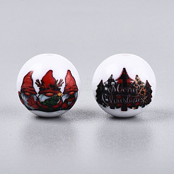 Christmas Printed Opaque Acrylic Round Beads&nbsp;OACR-T029-08A