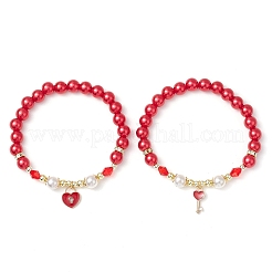 2Pcs Valentine's Day Theme Acrylic Pearl Round Beaded Stretch Bracelets&nbsp;BJEW-JB11422