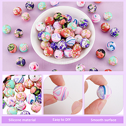 64Pcs 8 Colors Round Silicone Focal Beads&nbsp;SIL-GA0001-29B