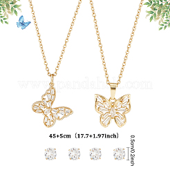 2 Sets 2 Styles Clear Cubic Zirconia Stud Earrings & Butterfly Pendant Necklaces Set&nbsp;SJEW-HY0001-01