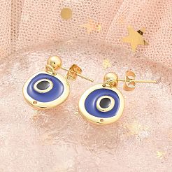 Real 18K Gold Plated Brass Enamel Dangle Stud Earrings Findings&nbsp;KK-B124-09G-02
