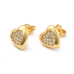 Rack Plating Brass Micro Pave Clear Cubic Zirconia Heart Stud Earrings&nbsp;EJEW-F301-20