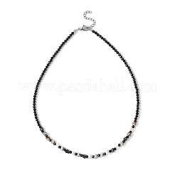 Electroplate Glass Triangle and Faceted Round Natural Black Spinel Beaded Necklaces for Women&nbsp;NJEW-JN05666