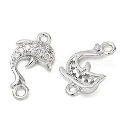 SHEGRACE Brass Micro Pave Clear Cubic Zirconia Dolphin Links Connector Charms&nbsp;XGRQ3K419-568P