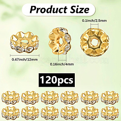 120Pcs Brass Rhinestone Spacer Beads&nbsp;RB-PA0001-03G-01