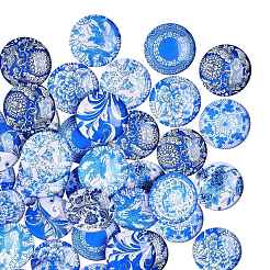 50Pcs Blue and White Printed Glass Cabochons&nbsp;GGLA-SZ0001-23