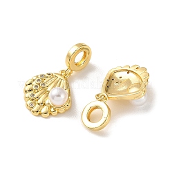 Shell Shape Brass Micro Pave Cubic Zirconia European Dangle Charms&nbsp;KK-P351-02G