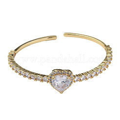 Cubic Zirconia Heart Open Cuff Bangle&nbsp;BJEW-N012-031D