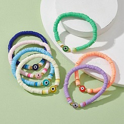 7Pcs 7 Color Polymer Clay Heishi Surfer Stretch Bracelets Set&nbsp;BJEW-JB09639