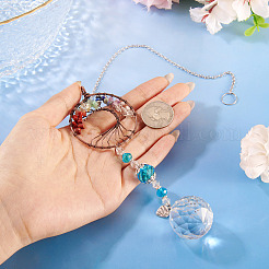 1Pc Wire Wrapped Alloy & Natural Mixed Stone Chips Tree of Life Hanging Suncatchers&nbsp;HJEW-TA0001-45B