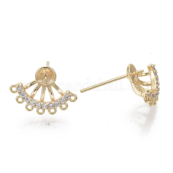 Brass Micro Pave Clear Cubic Zirconia Stud Earring Findings&nbsp;KK-N232-16-NF