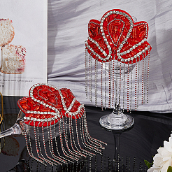 2Pcs Flower Rhinestone Tassel with Felt Epaulettes&nbsp;FIND-FH0011-95B