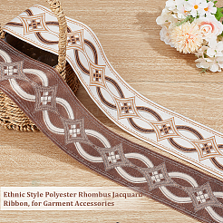 Ethnic Style Polyester Rhombus Jacquard Ribbon&nbsp;OCOR-WH0101-19A