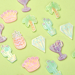 24Pcs 6 Style Embossed Printed Acrylic Pendants&nbsp;SACR-CJ0001-12
