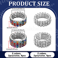 8Pcs 4 Styles Rhinestone Tennis Chains Stretch Ring for Women&nbsp;RJEW-HY0001-07B