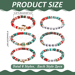 12Pcs 2 Sets Christmas Theme Polymer Clay Heishi Beaded Stretch Bracelets&nbsp;BJEW-ME0001-17A