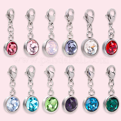 12Pcs 12 Colors 304 Stainless Steel Rhinestone Pendants&nbsp;STAS-BBC0007-19