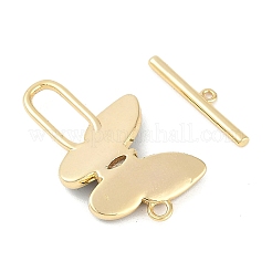 Brass Micro Pave Clear Cubic Zirconia Toggle Clasps&nbsp;KK-K391-21G-01