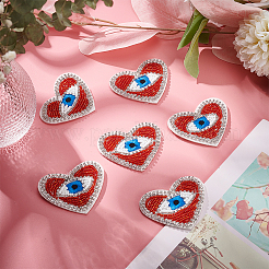 Heart with Evil Eye Embroidered Appliques&nbsp;LS-DIY-WH0401-27