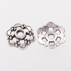 6-Petal Filigree Flower Tibetan Silver Bead Caps&nbsp;X-AA0502-NF