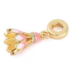 Rack Plating Brass Clear Cubic Zirconia European Dangle Charms&nbsp;KK-P287-15G