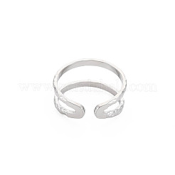 Non-Tarnish 304 Stainless Steel Double Line Open Cuff Ring for Women&nbsp;RJEW-S405-200P
