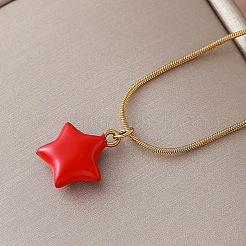 Valentine's Day 304 Stainless Steel Enamel Red Heart Pendant Necklaces with Glass for Women&nbsp;IF7450